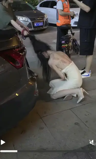 白裙女子被抓头发跳河事件-《白裙女子被抓头发跳河》小三疑云始末全记录-湘E车牌女子坠河高清完整版